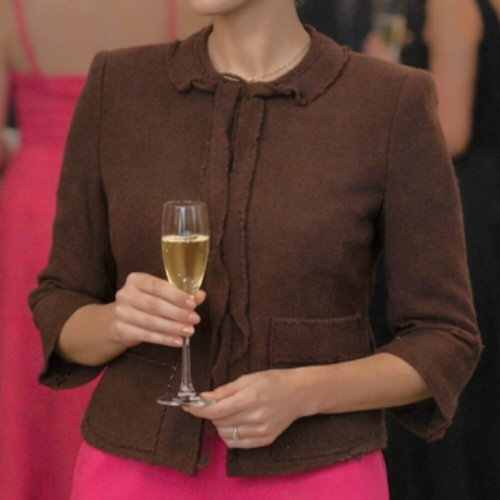 TULEH Brown Fringe Wool Blend Evening Jacket - Picture 2 of 16